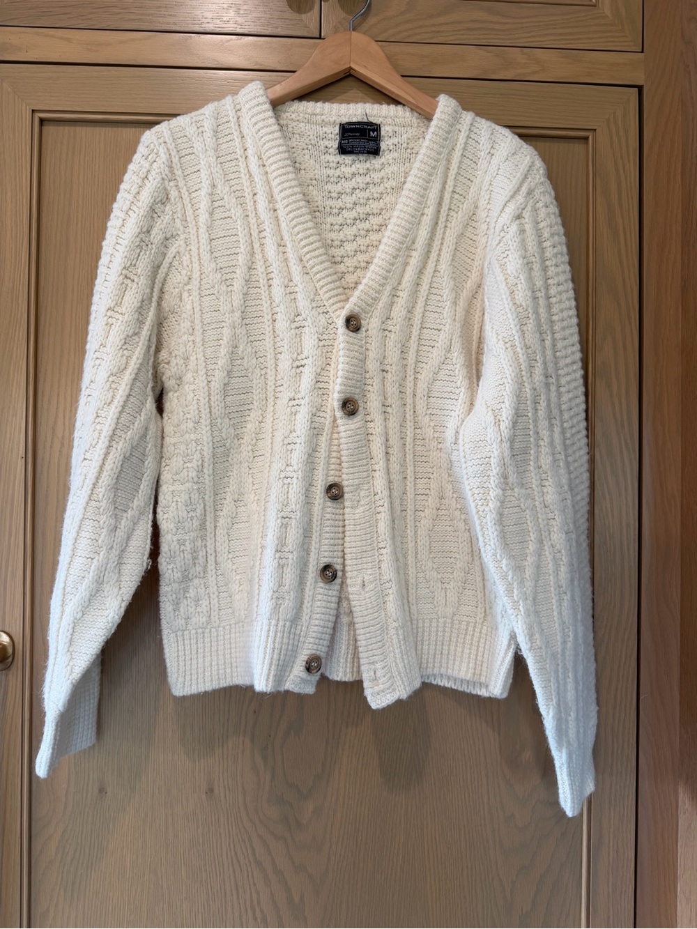 Vintage jcpenney Towncraft Cream Cable Knit Button Cardigan Grandpa Sweater